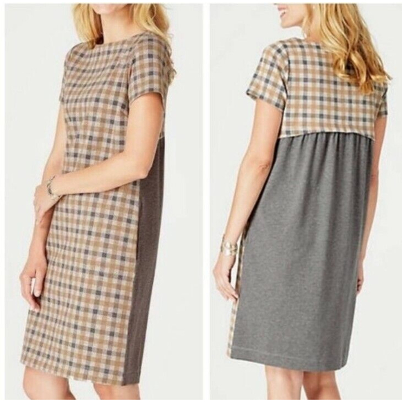 J. Jill Dresses & Skirts - J Jill Women’s Scoop Neck ShortSleeve Plaid Black Grey ShifDress Pockets Size XS
